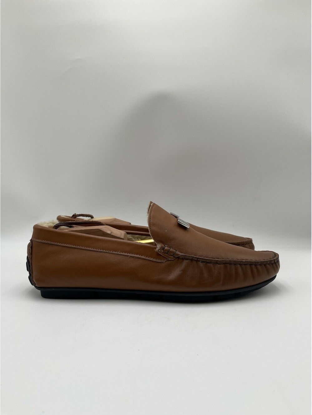 Roberto Cavalli leather shearling-lined driving loafers in brown Size 43